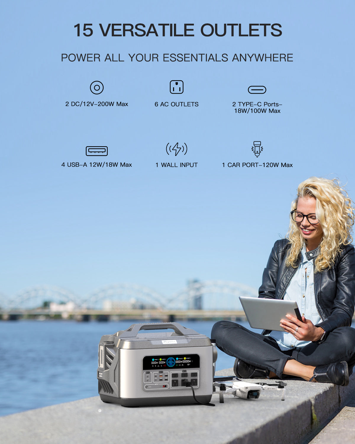 Portable Power Station, 2000W 2220Wh Solar Generator, Solar Input Backup Battery Pack for Van Home Emergency Outdoor Camping Explore