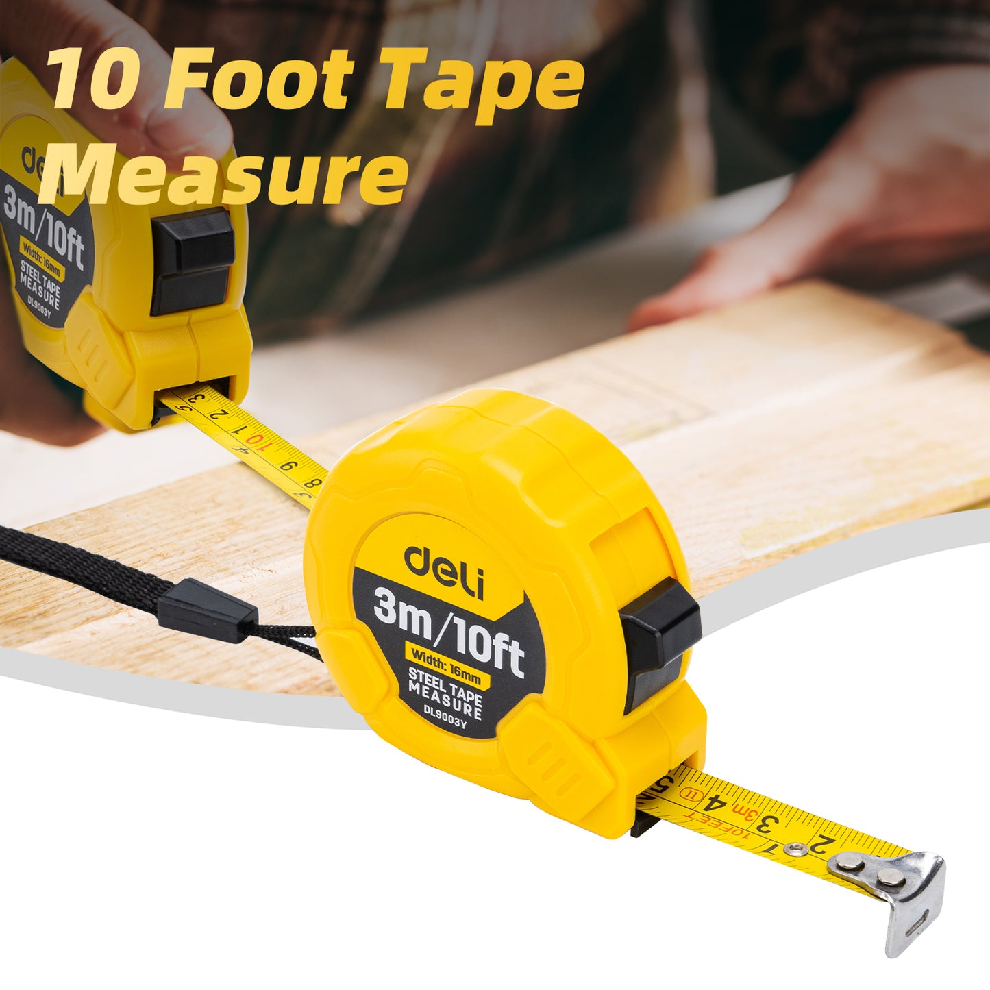 Deli Measuring Tape Measure 10 Ft, Metric, Imperial Measurement Tape, Retractable, Self-Lock