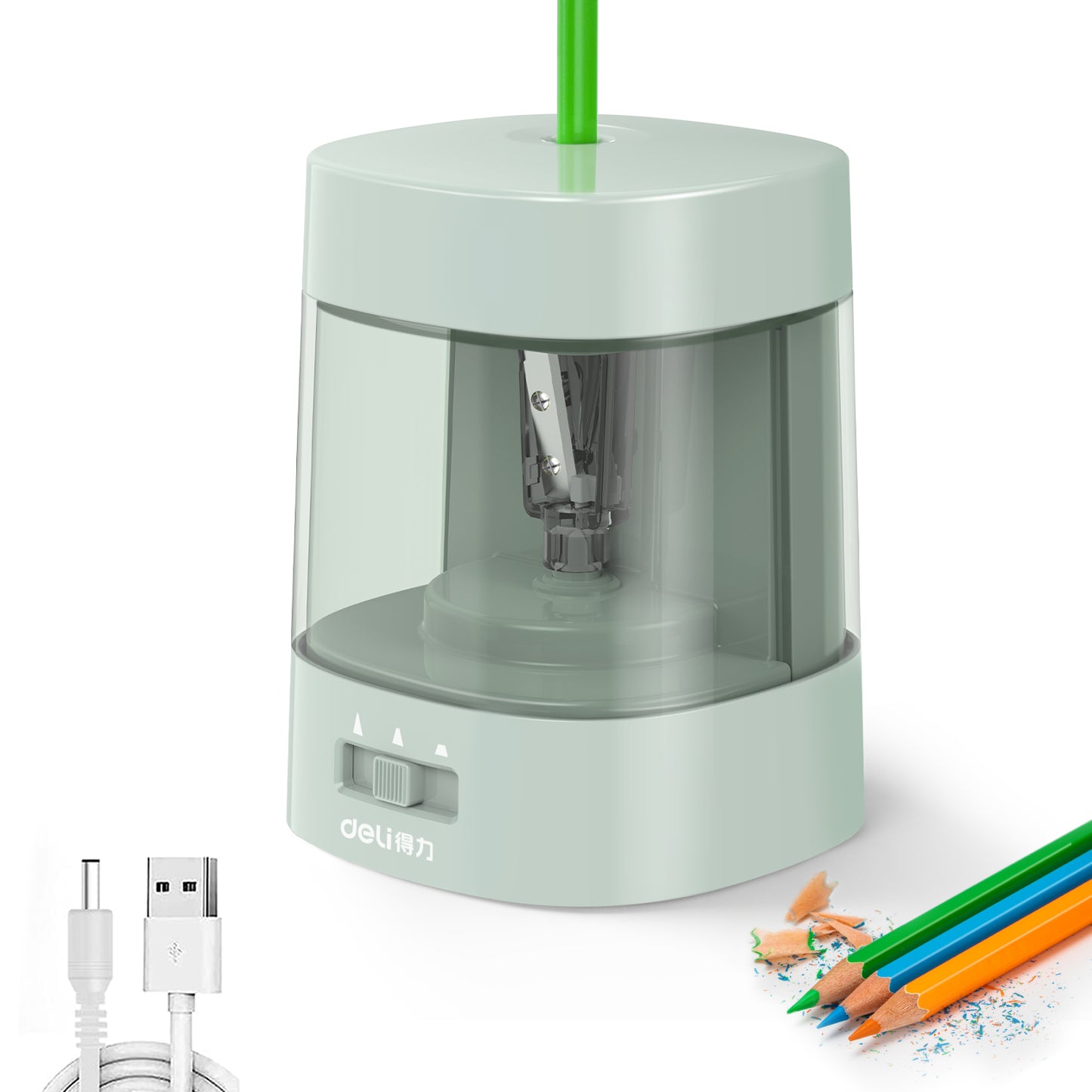 Deli Electric Pencil Sharpener,Suitable for No.2 Pencils Colored Pencils, USB & Battery Operated, Green