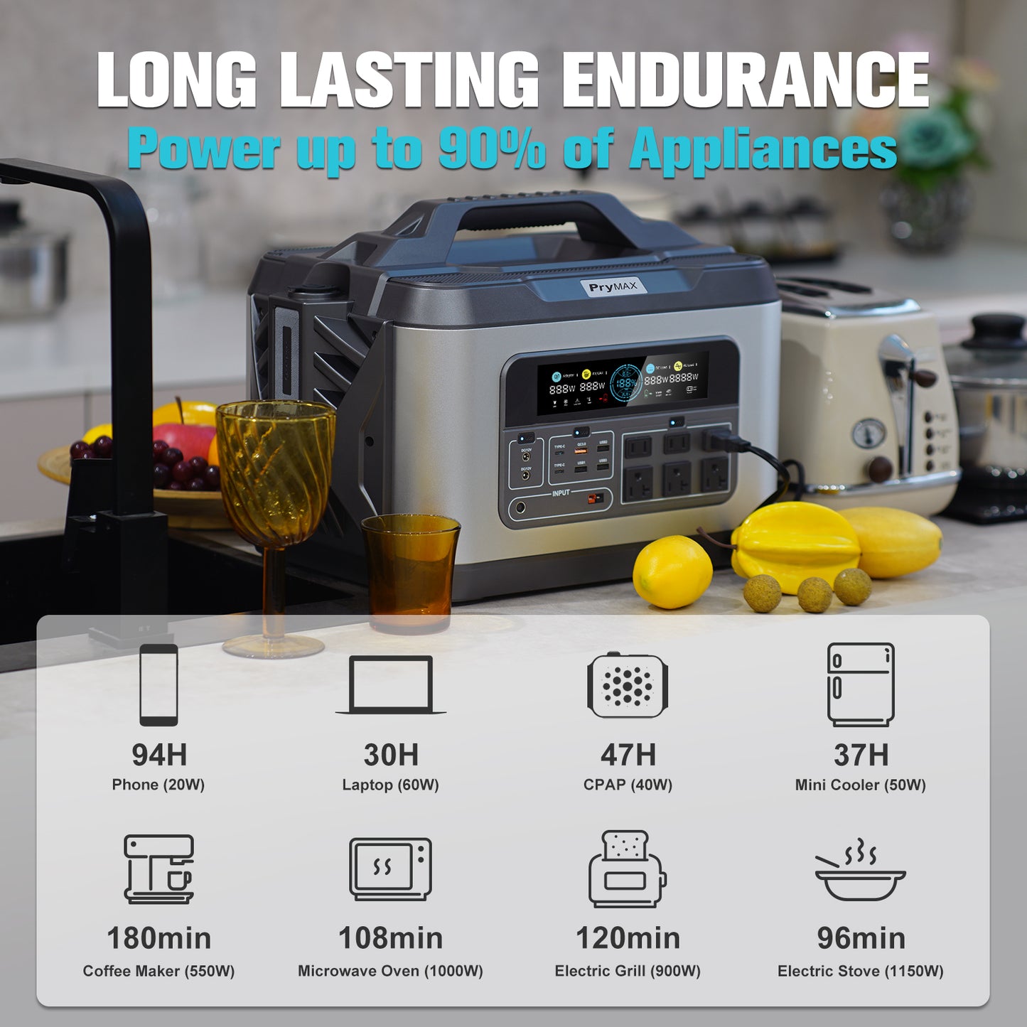 Portable Power Station, 2000W 2220Wh Solar Generator, Solar Input Backup Battery Pack for Van Home Emergency Outdoor Camping Explore