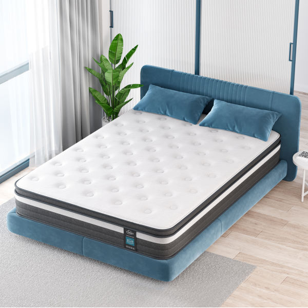 TEQSLI 12 Inch Mattress, Hybrid Innerspring Mattress w/ Gel Memory Foam, Cool Sleep & Pressure Relieving