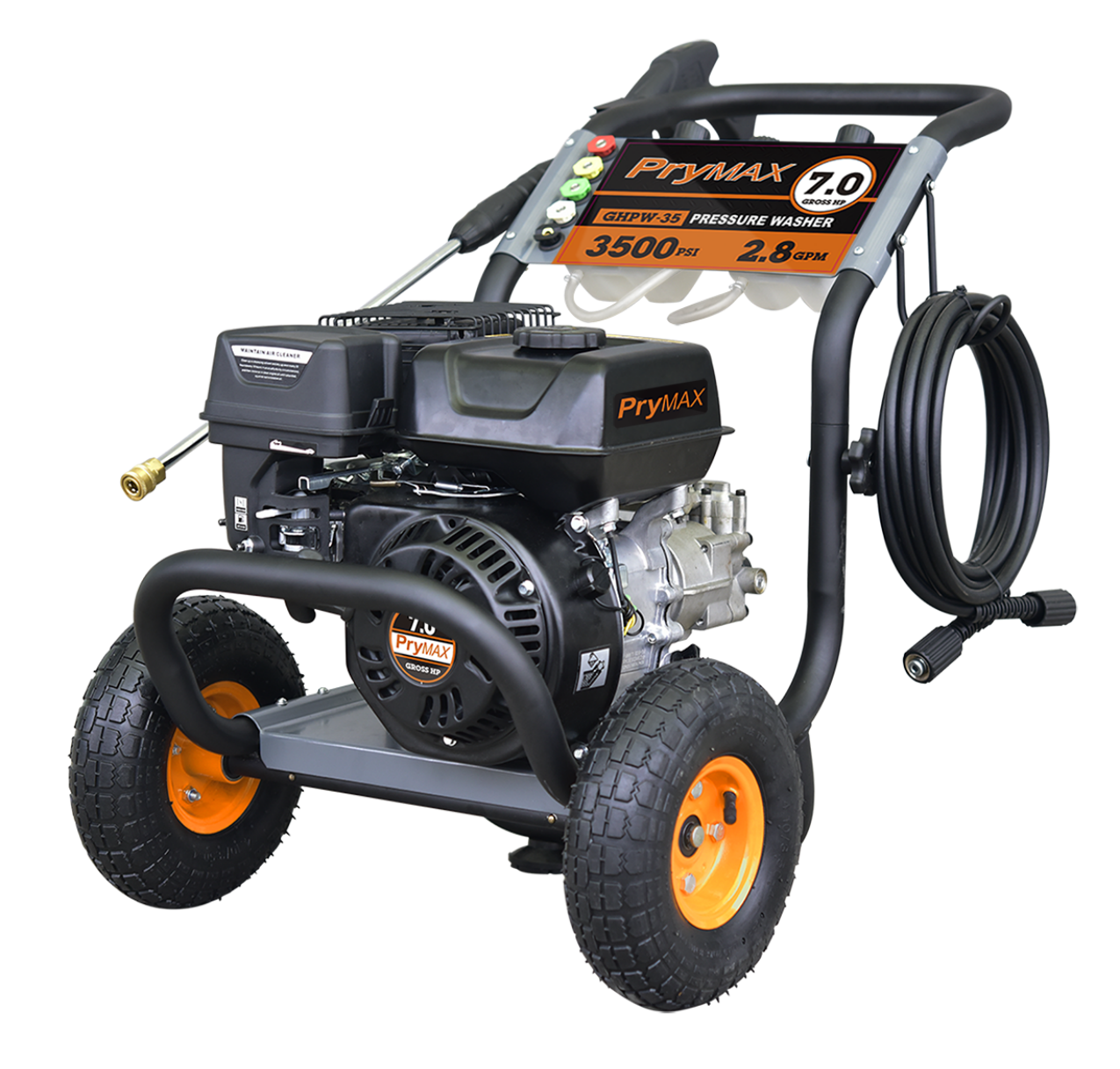 PryMAX Gas Pressure Washer with 3500 PSI Max and 2.8 GPM, Gas Power Washer Include 5 Adjustable Nozzles, High Pressure Hose&Soap Tank, 49-State Power Equipment