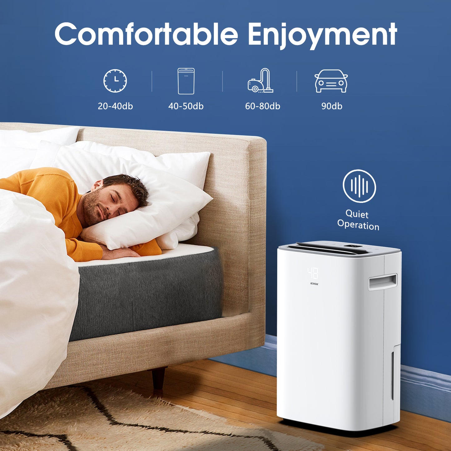 ROARAK 50 Pints 3500 Sq. Ft. Dehumidifier 3 Modes Adjustable Household Dehumidifier, with Auto or Manual Drainage and 0.66 Gallon Water Tank Capacity for Living Room Wardrobe Garage