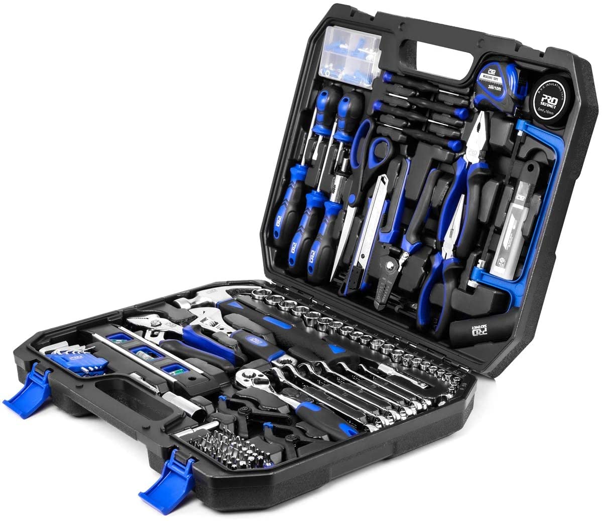 Deli 210-Piece Household Tool Kit, Deli General Home/Auto Repair Tool Set with Hammer, Pliers, Screwdriver Set, Wrench Socket Kit and Toolbox Storage Case