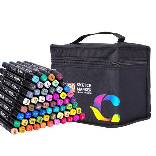 60 Art Markers, Alcohol Based Markers Set of 60 Dual Tip Permanent Artist Drawing Marker Pens Highlighters with Bag for Professional Sketch Portrait Manga Drawing Illustration Sketching