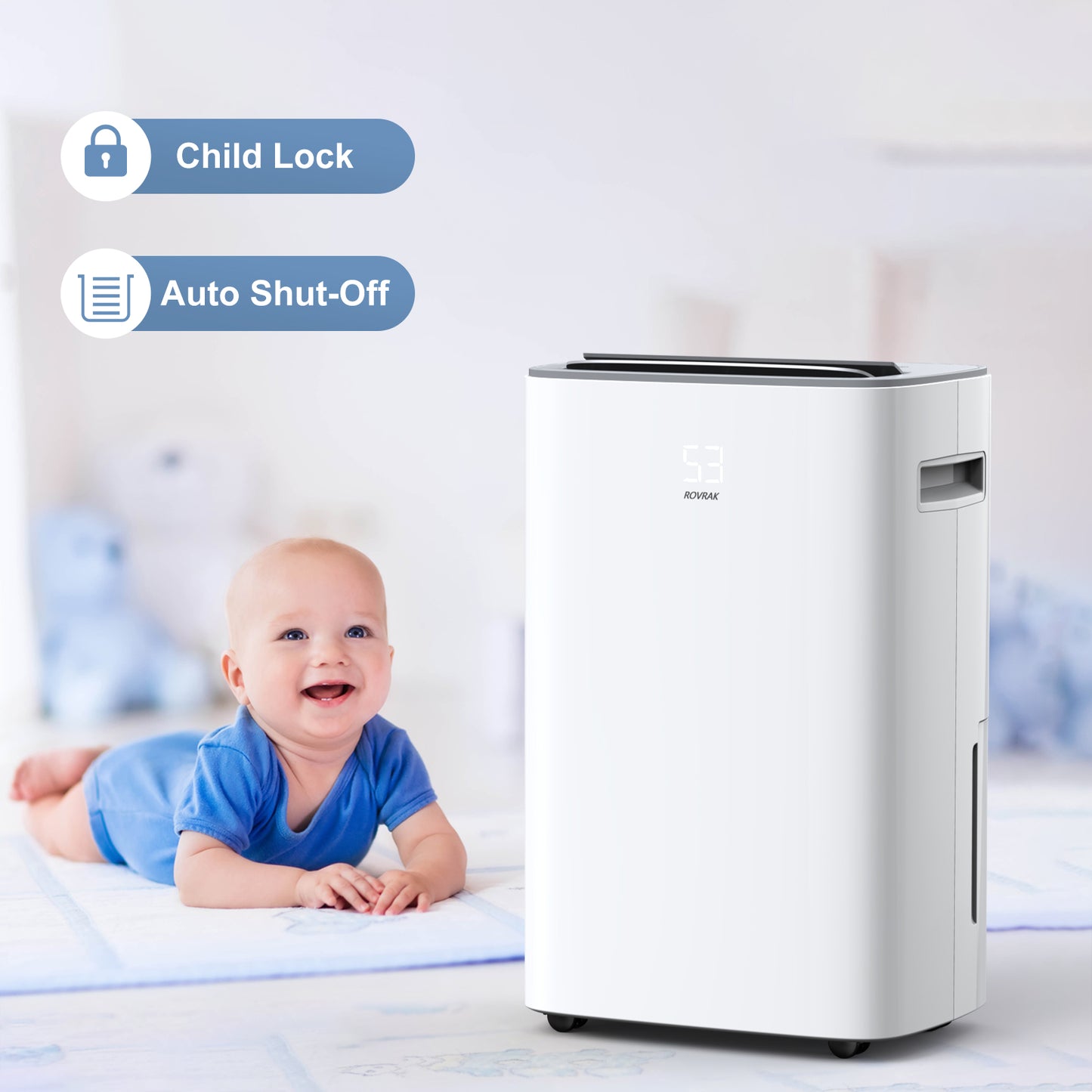 ROARAK 50 Pints 3500 Sq. Ft. Dehumidifier 3 Modes Adjustable Household Dehumidifier, with Auto or Manual Drainage and 0.66 Gallon Water Tank Capacity for Living Room Wardrobe Garage
