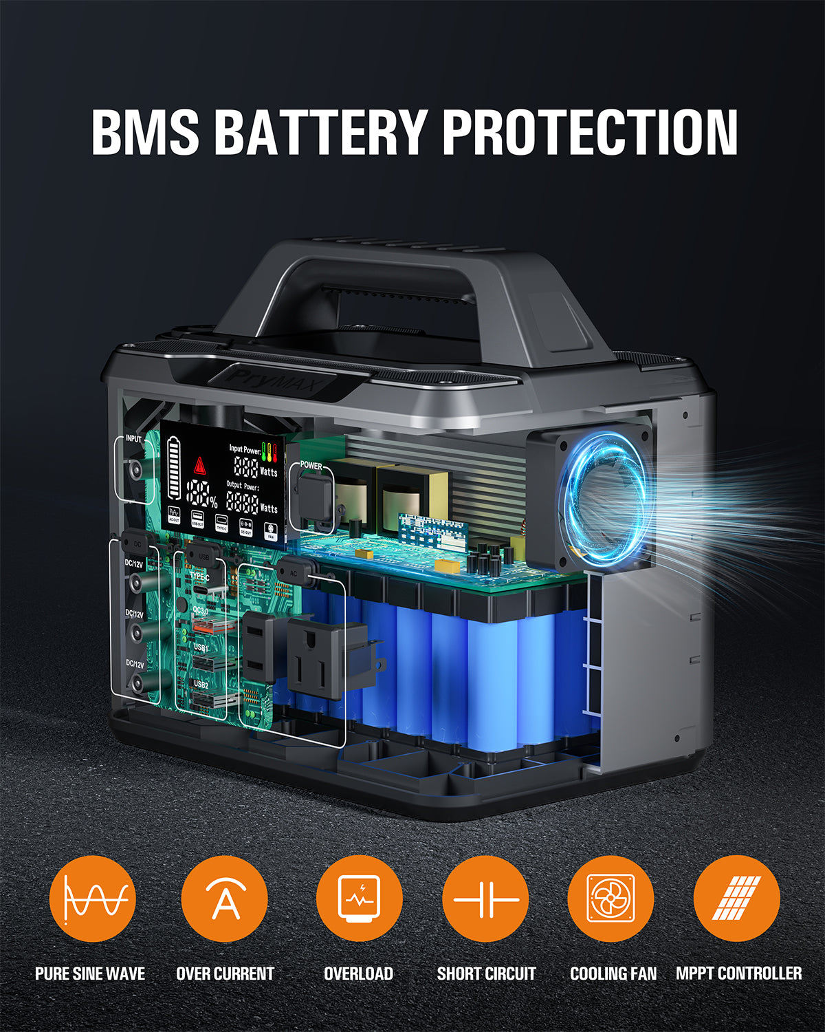 [M331] PryMAX  Portable Power Station 296Wh Solar Generator Backup Lithium Battery  with LED light, 110V/300W Pure Sine Wave AC Outlet, QC 3.0, for Outdoors Camping Travel Hurricane Blizzard Emergency