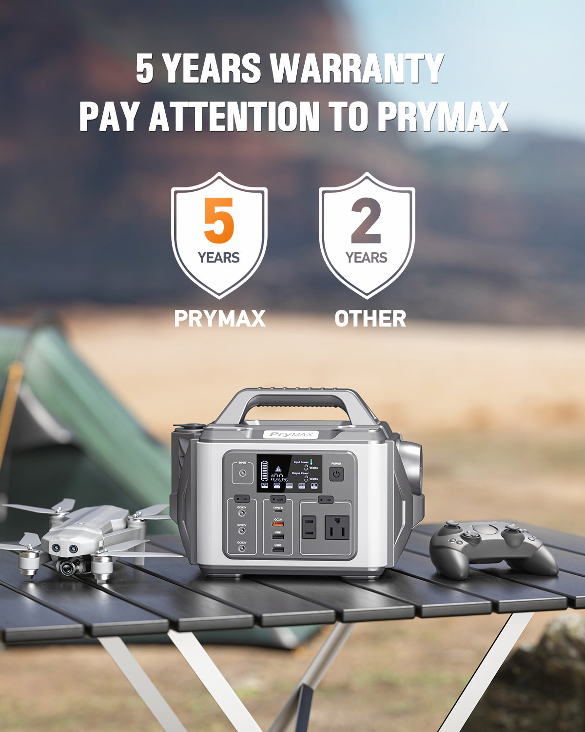 [M331] PryMAX  Portable Power Station 296Wh Solar Generator Backup Lithium Battery  with LED light, 110V/300W Pure Sine Wave AC Outlet, QC 3.0, for Outdoors Camping Travel Hurricane Blizzard Emergency