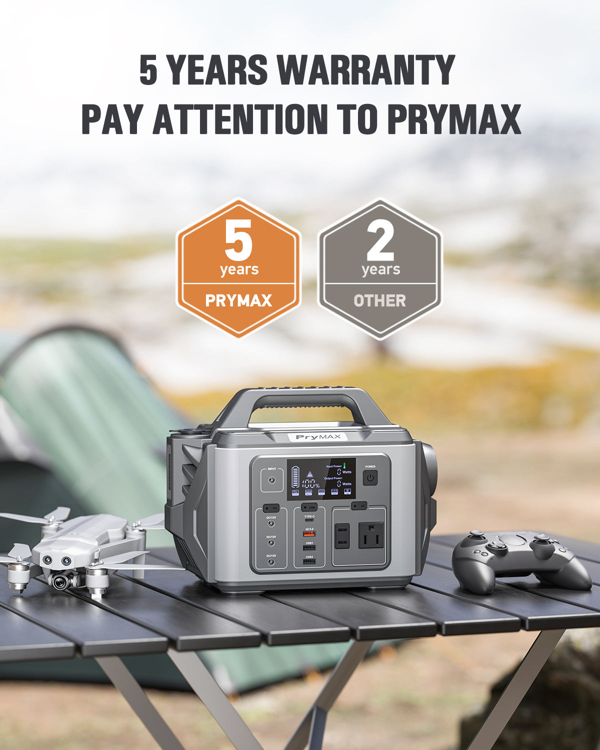 [M331] PryMAX  Portable Power Station 296Wh Solar Generator Backup Lithium Battery  with LED light, 110V/300W Pure Sine Wave AC Outlet, QC 3.0, for Outdoors Camping Travel Hurricane Blizzard Emergency