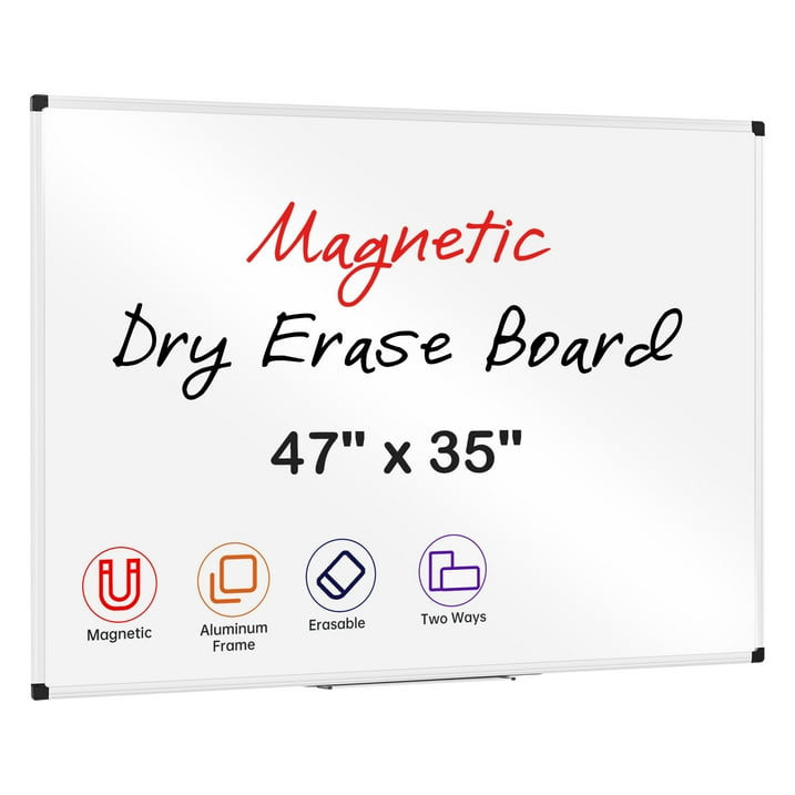 Deli Magnetic Dry Erase Board, 47 X 35 Inches, Wall Mounted White Board with Pen Tray, Silver Aluminium Frame