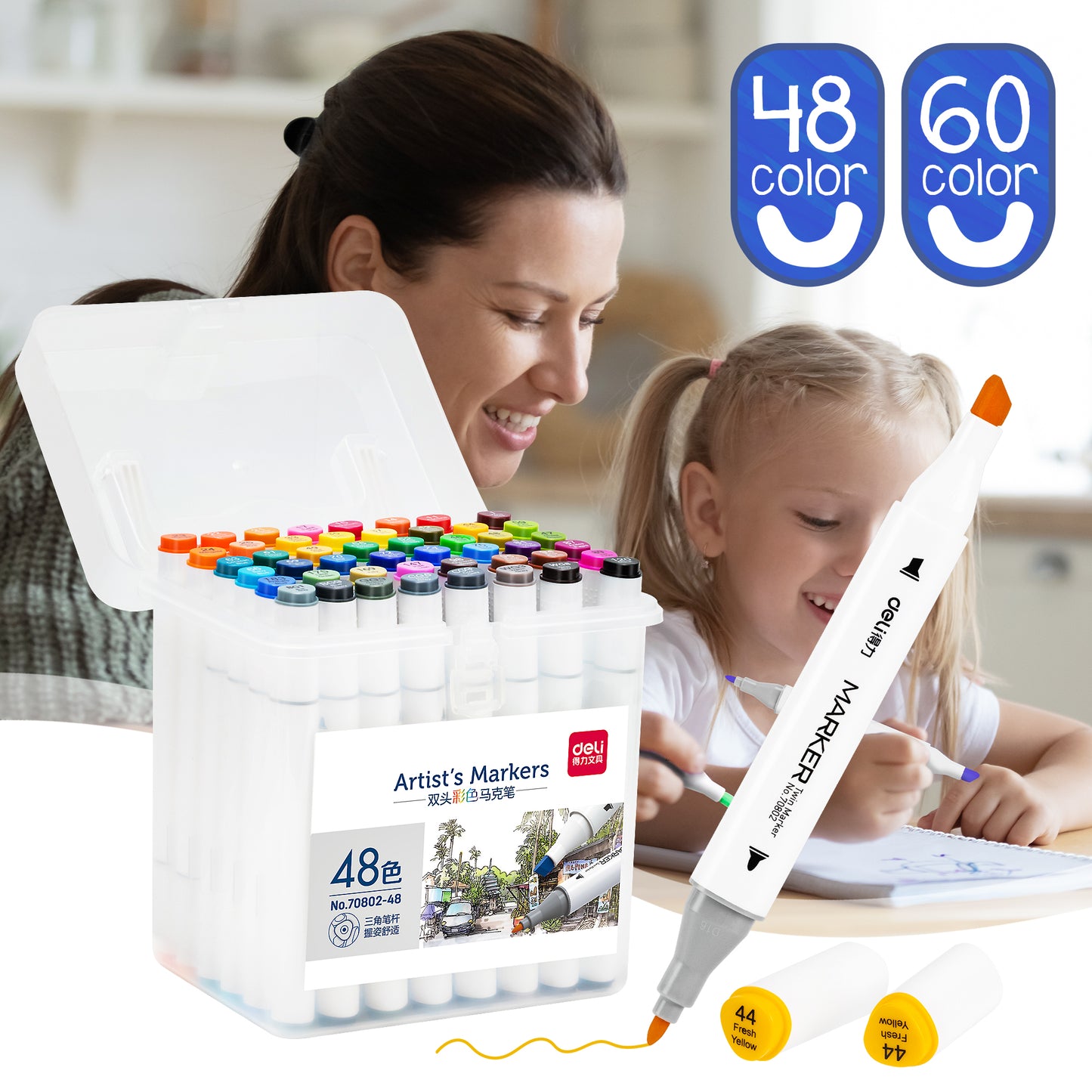 48 Colors Dual Tips Permanent Marker Pens Art Markers Set with Storage Box