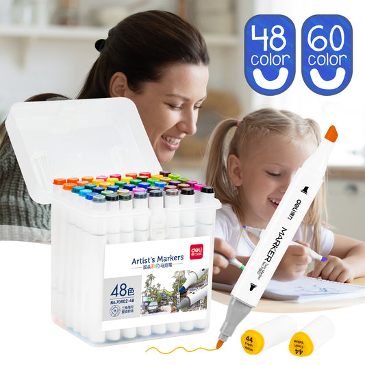 48 Colors Dual Tips Permanent Marker Pens Art Markers Set with Storage Box