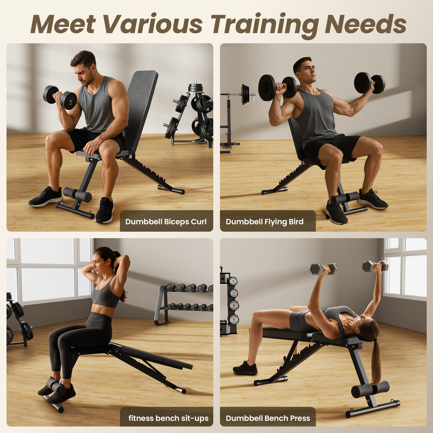 Adjustable Workout Bench for Home Gym, Foldable Weight Bench for Dumbbell Exercise Full Body Workout, Incline Decline Gym Bench for Fitness Strength Traning