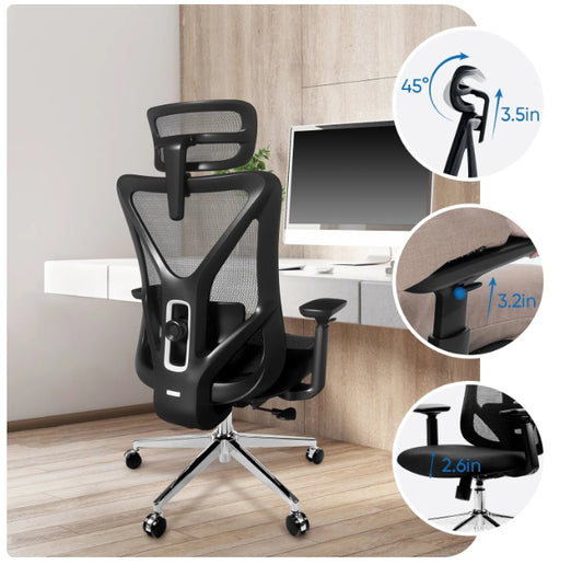 Deli Ergonomic High Back Office Chair, Adjustable Computer Desk Chair with Lumbar Support, 330lb, Black