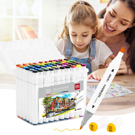 Deli 60 Colors Dual Tip Alcohol Markers, Art Markers Set Art Supplies Permanent Marker with Storage Box