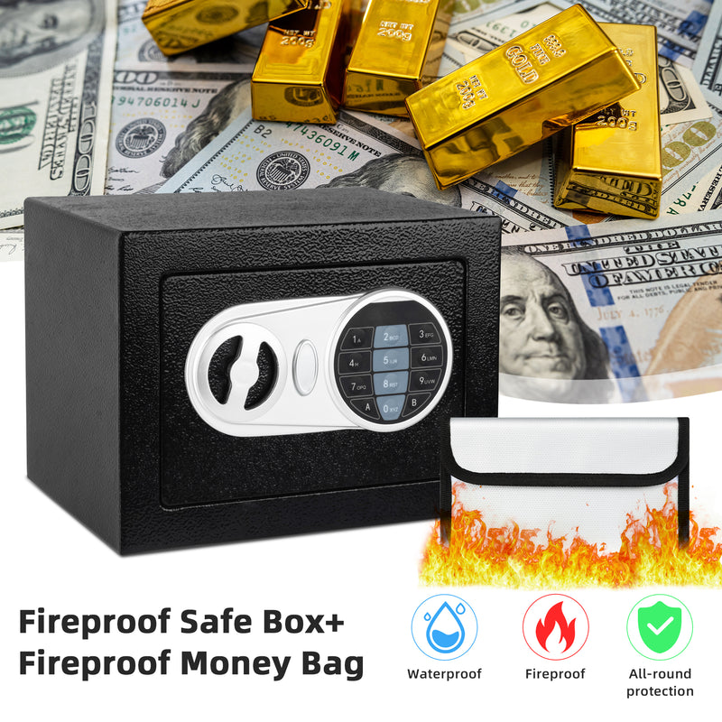 LOCKSWORTH 0.2 Cubic Feet Electronic Digital Safe Box, Steel Money Safe Box for Home with Fireproof Money Bag for Cash Safe Hidden, Black