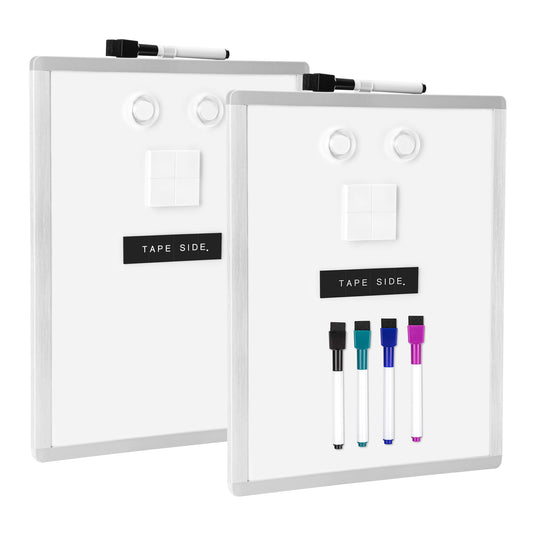 2 Pack Dry Erase Board, 11" x 14" Magnetic Small Whiteboard, 2 Magnets and 4 Markers