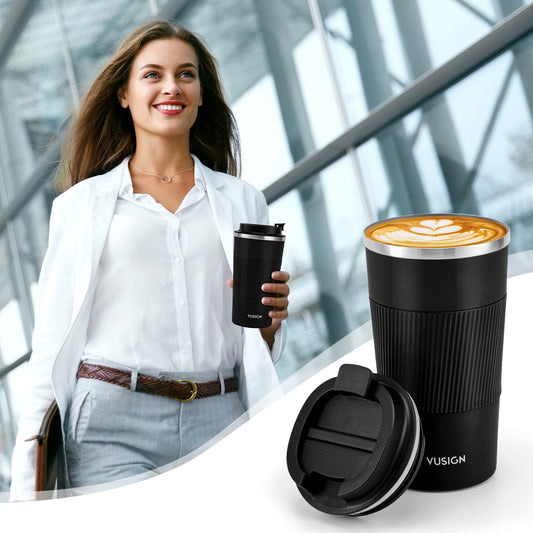 VUSIGN 510ML Stainless Steel Car Coffee Cup Leakproof Insulated Thermal Thermos Cup Car Portable Travel Coffee Mug,Black