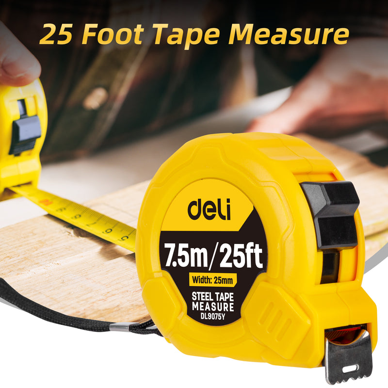 Deli Measuring Tape Measure 25 Ft, Metric, Imperial Measurement Tape, Retractable, Self-Lock