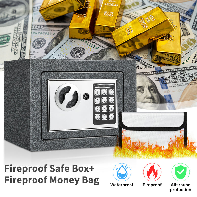LOCKSWORTH 0.2 Cubic Feet Electronic Digital Safe Box, Steel Money Safe Box for Home with Fireproof Money Bag for Cash Safe Hidden, Gray