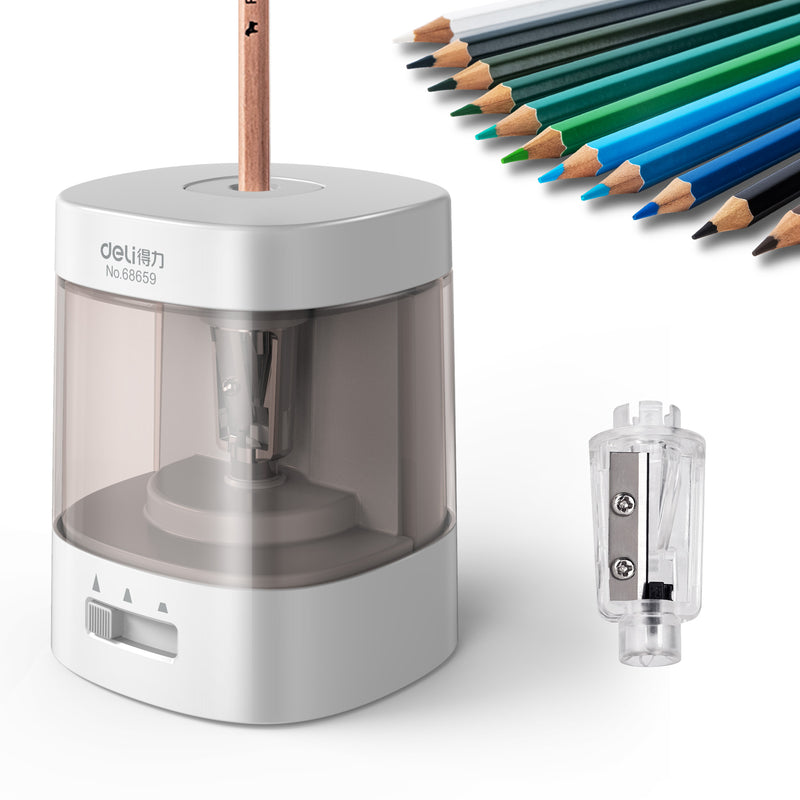 Deli Electric Pencil Sharpener,Suitable for No.2 Pencils Colored Pencils, USB & Battery Operated, White