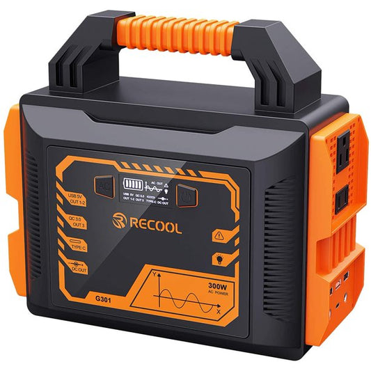 RECOOL Portable Power Station, 300W Travel Backup Home Emergency Rechargeable Lithium Battery Generator