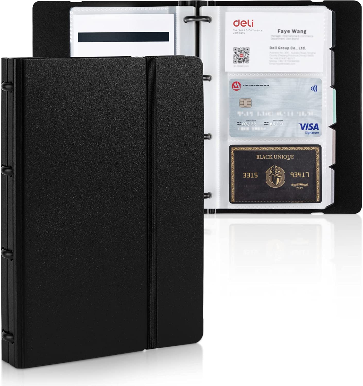 Deli Business Card Book Holder, Business Card Organizer, Name Card Book Holder, Portable Office Business Card Holder, Hold 180 Cards, Black