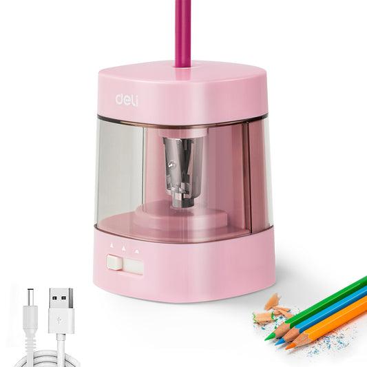 Deli Electric Pencil Sharpener,Suitable for No.2 Pencils Colored Pencils, USB & Battery Operated, Pink