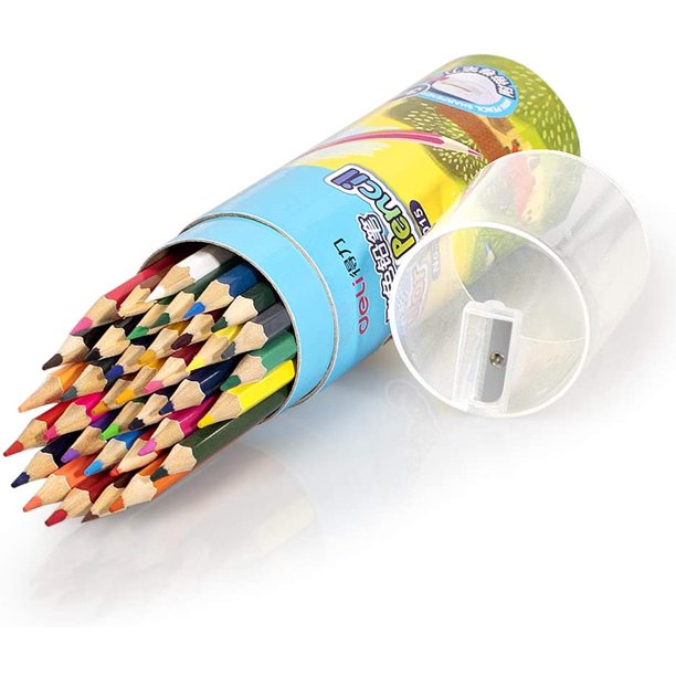 7015 Deli 36 Pack Colored Pencils with Built-in Sharpener in Tube Cap, Vibrant Color Presharpened Pencils for School Kids Teachers, Soft Core Art Drawing Pencils for Coloring, Sketching, and Painting