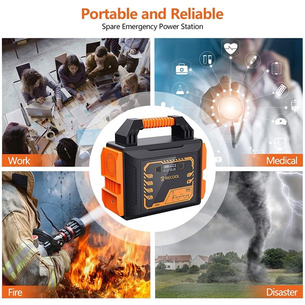 RECOOL Portable Power Station, 300W Travel Backup Home Emergency Rechargeable Lithium Battery Generator