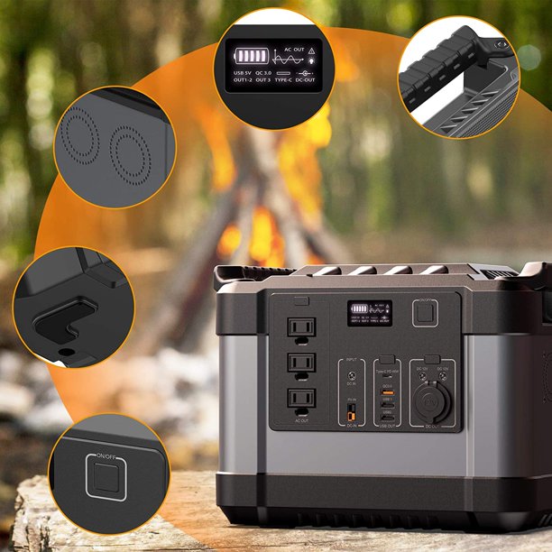Alfuheim Portable Power Station Mobile Lithium Battery Pack 1000, 1100Wh with 3x110V AC Outlets Multi-use Storage for Outdoor RV/Van Camping, Generator, Emergency (Black＋Silver)