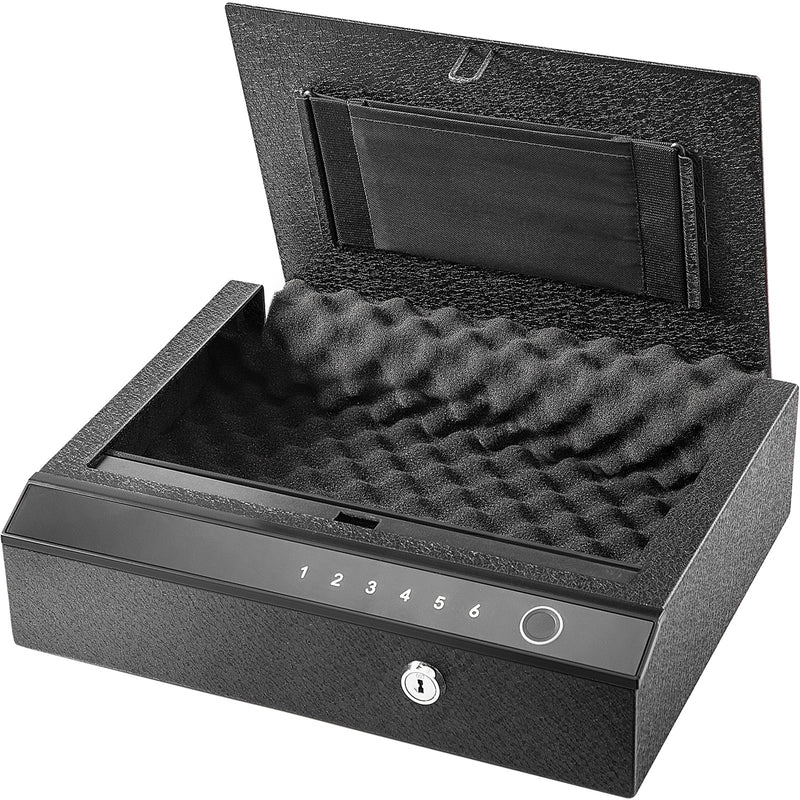 PryMAX Fingerprint Identification and Biometric Handgun Safe Pistol Safe for home and with Auto-Open Lid,Black