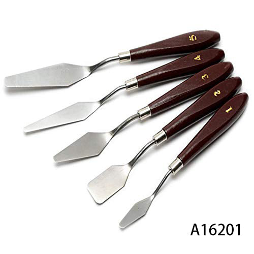 CONDA Palette Knife Painting Stainless Steel Spatula Palette Knife Oil Paint Metal Knives Wood Handle (Red 5 Piece)