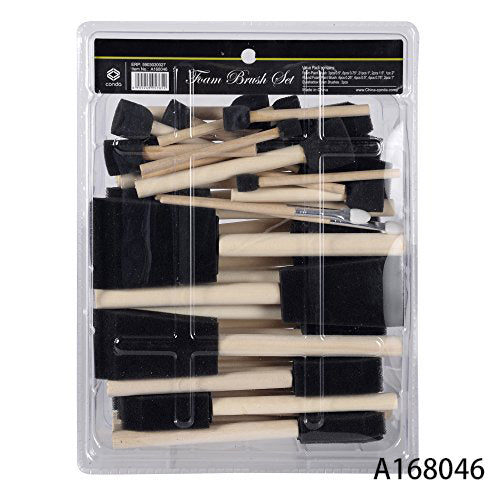 conda 50 Pack 0.5"-2" Different Size Assorted Foam Brush Set Wood Handle Paint Brush Set- Lightweight, Durable, Great for Acrylics, Stains, Varnishes, Crafts