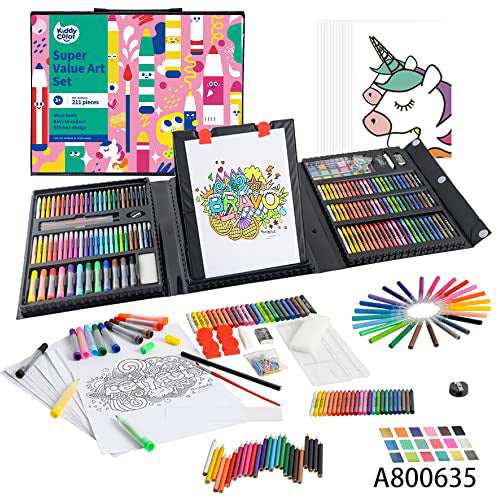 KIDDYCOLOR 211pcs Kids Art Supplies, Portable Painting & Drawing Art Kit for Kids with Oil Pastels, Crayons, Colored Pencils, Markers, Double Sided Trifold Easel Art Set for Girls Boys Teens 3-12