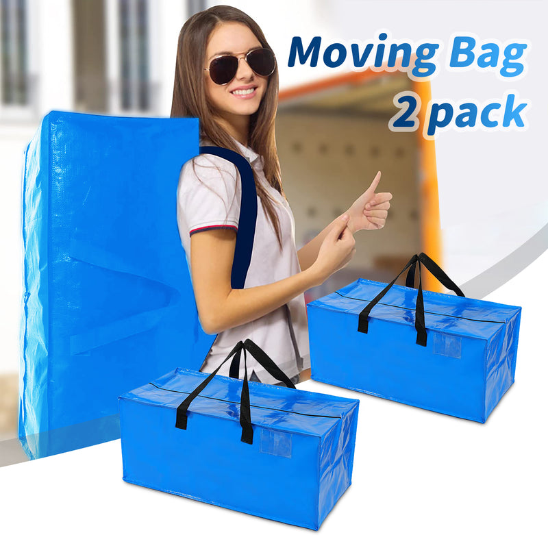 VUSIGN Moving Bags Heavy Duty Extra Large with Strong Handles Backpack Straps & Zippers,Blue Moving Totes,Packing Bags for Moving,Heavy Duty Storage Bags Compatible with Ikea Frakta Cart,2Pack