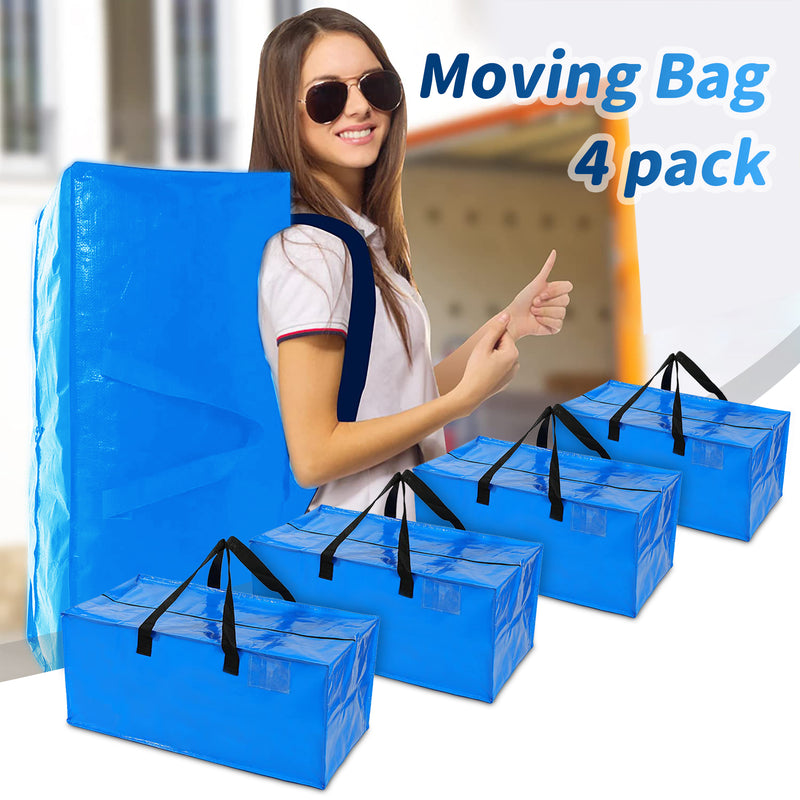 VUSIGN Moving Bags Heavy Duty Extra Large with Strong Handles Backpack Straps & Zippers,Blue Moving Totes,Packing Bags for Moving,Heavy Duty Storage Bags Compatible with Ikea Frakta Cart,4Pack