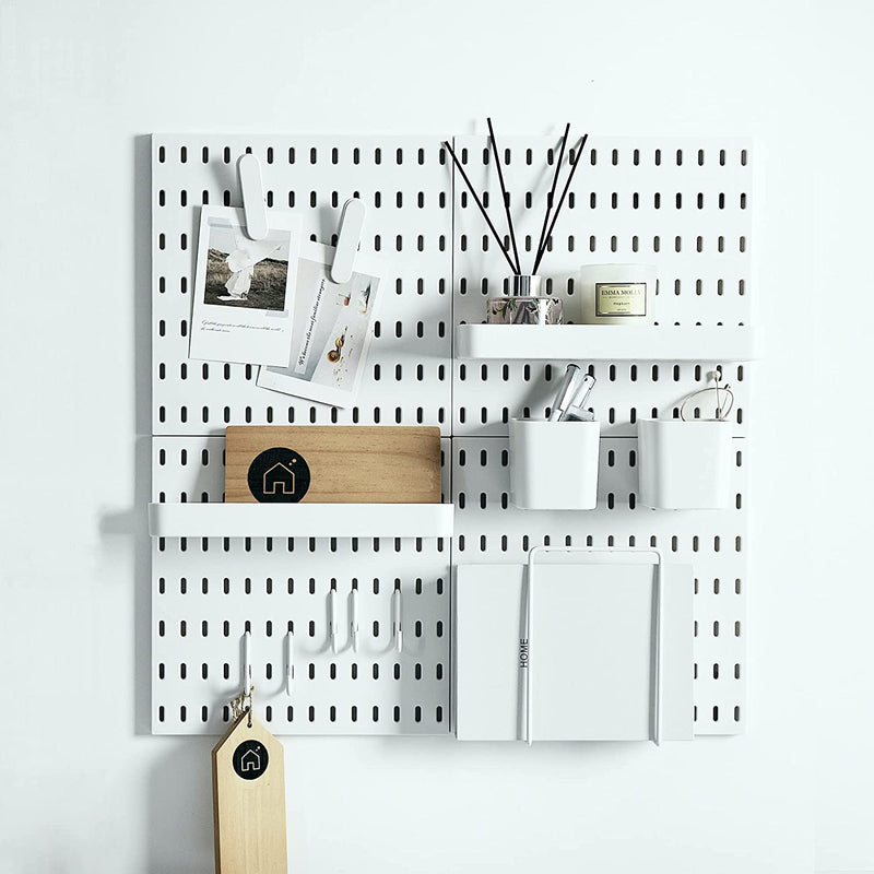 VUSIGN Pegboard Combination Kit with 4 Pegboards and 14 Accessories Modular Hanging for Wall Organizer, Crafts Organization, Ornaments Display, Nursery Storage, 22" x 22", White