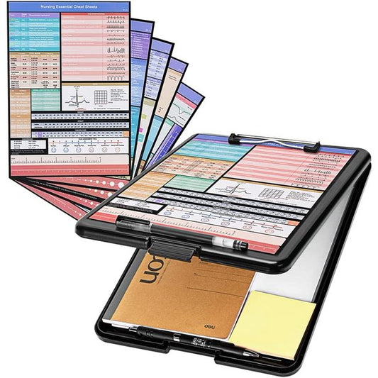 Clipboard with Storage, Deli Nurse Clipboard Clip Board Folder with 5 Quick Access Cheat Sheets for Nurses, Nursing Students, Doctors, Black