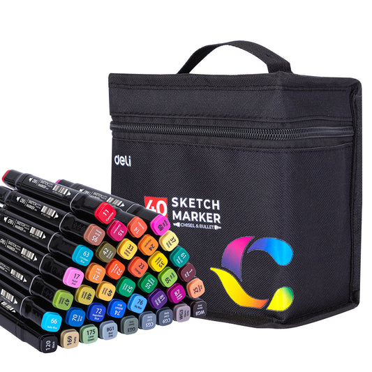 40 Alcohol Markers, Double Tipped Art Markers for Kids, Adults Coloring Illustrations, Alcohol-based Ink, 40 Unique Colors + 1 Blender + 1 Marker Case, Chisel & Fine, Oahu Series of Deli Markers