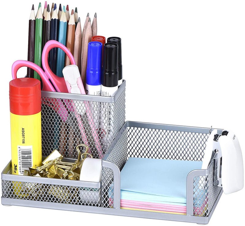 Deli Pen Holder, Mesh Office Supplies Accessories Caddy with Sticky Notes Holder