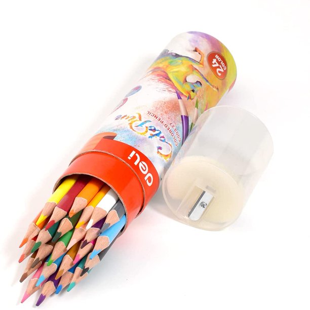 00327 Deli 24 Colored Pencils Set, Coloring Pencils with Sharpener for Drawing, Painting and Sketching, Pre-sharpened Vibrant Pencils with Storage Tube, Easy to Color Books for Students, Teachers, Adults