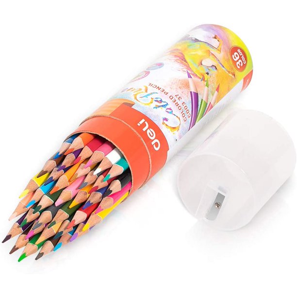 00337 Deli 36 Colored Pencils Set with Built-in Sharpener, Coloring Pencils for Drawing, Painting and Sketching, Pre-sharpened Vibrant Pencils with Storage Tube, Easy to Color for Students, Teachers, Adults