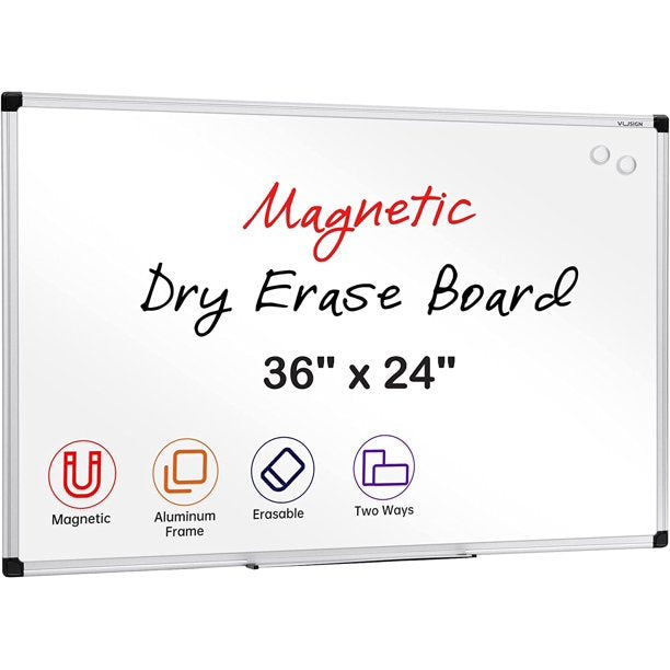 VUSIGN Magnetic Dry Erase Board, 36 X 24 Inches, Wall Mounted White Board with Pen Tray, Silver Aluminium Frame
