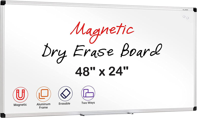 VUSIGN Magnetic Dry Erase Board, 48 X 24 Inches, Wall Mounted White Board with Pen Tray, Silver Aluminium Frame