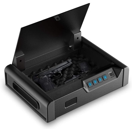 X-US-GS-B-Gun Safe - Biometric Gun Safe for Pistols, Quick-Access Pistol Safe Firearm Safety Device with Fingerprint Lock or Key Pad, Smart Handgun Safe Gun Lock Box for Home Bedside Nightstand Car